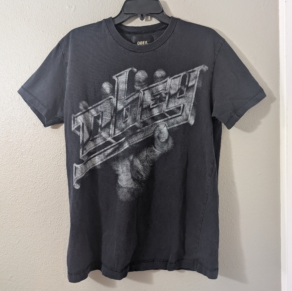 Obey Charcoal Graphic Tee Vintage Mens Tshirt